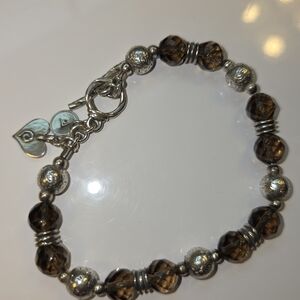 Chic Silver and Brown Beaded Bracelet